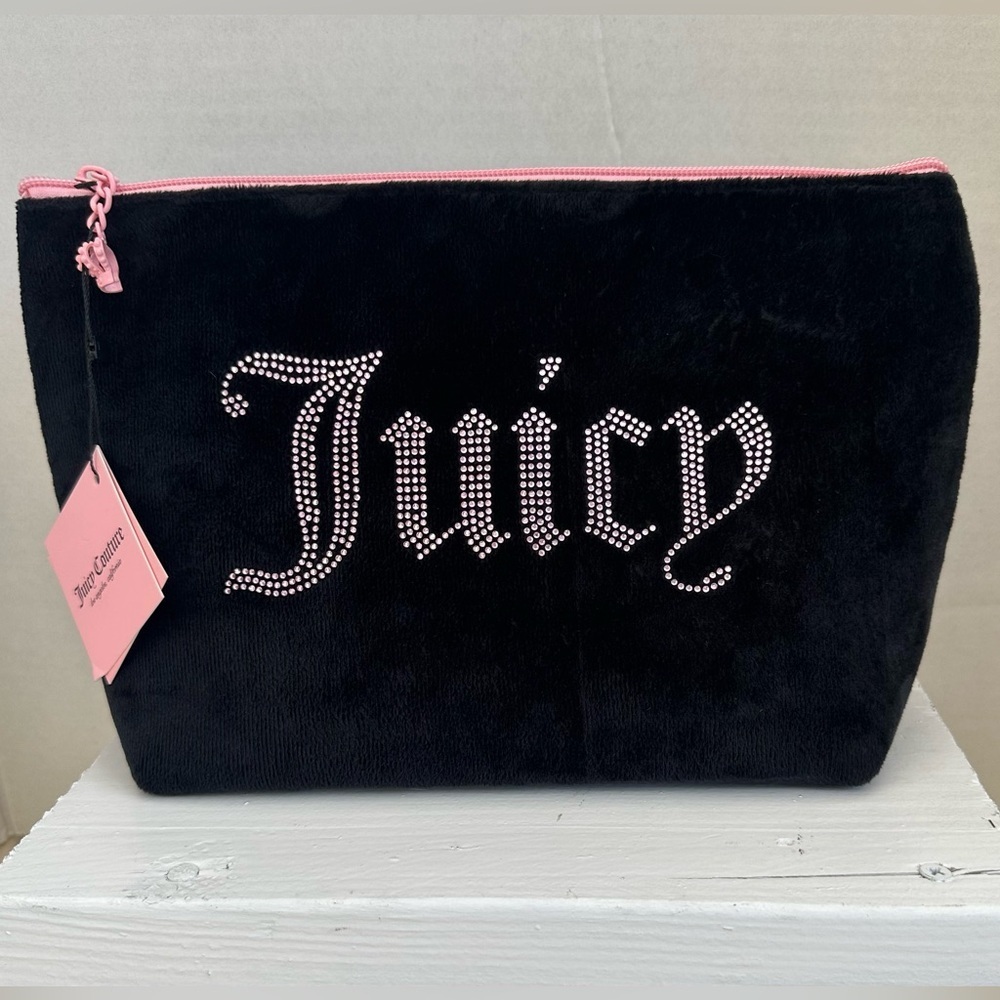 Juicy Couture Black and Pink Cosmetic Bags with Rhinestone Embellishments